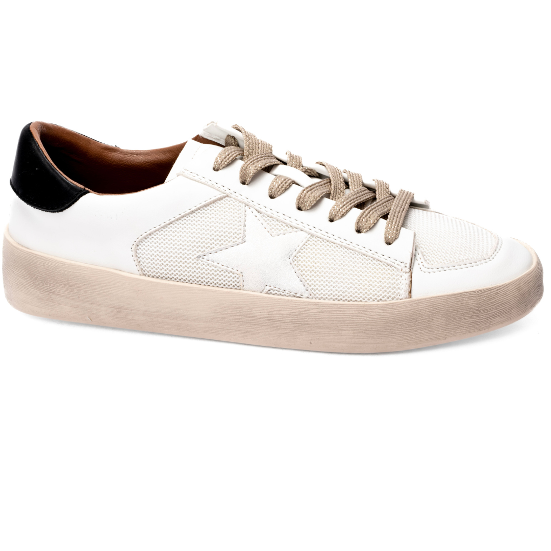 "Another Round" Lace Up Tennis Shoe with Star Detail (White)