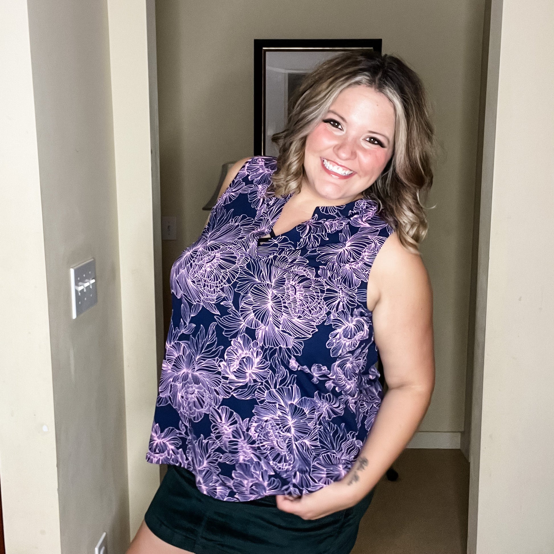 "Aquarius" Floral Sleeveless Split Neck