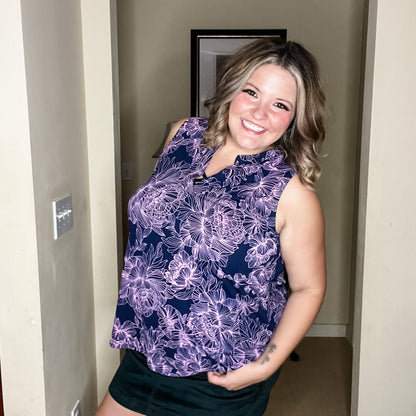 "Aquarius" Floral Sleeveless Split Neck