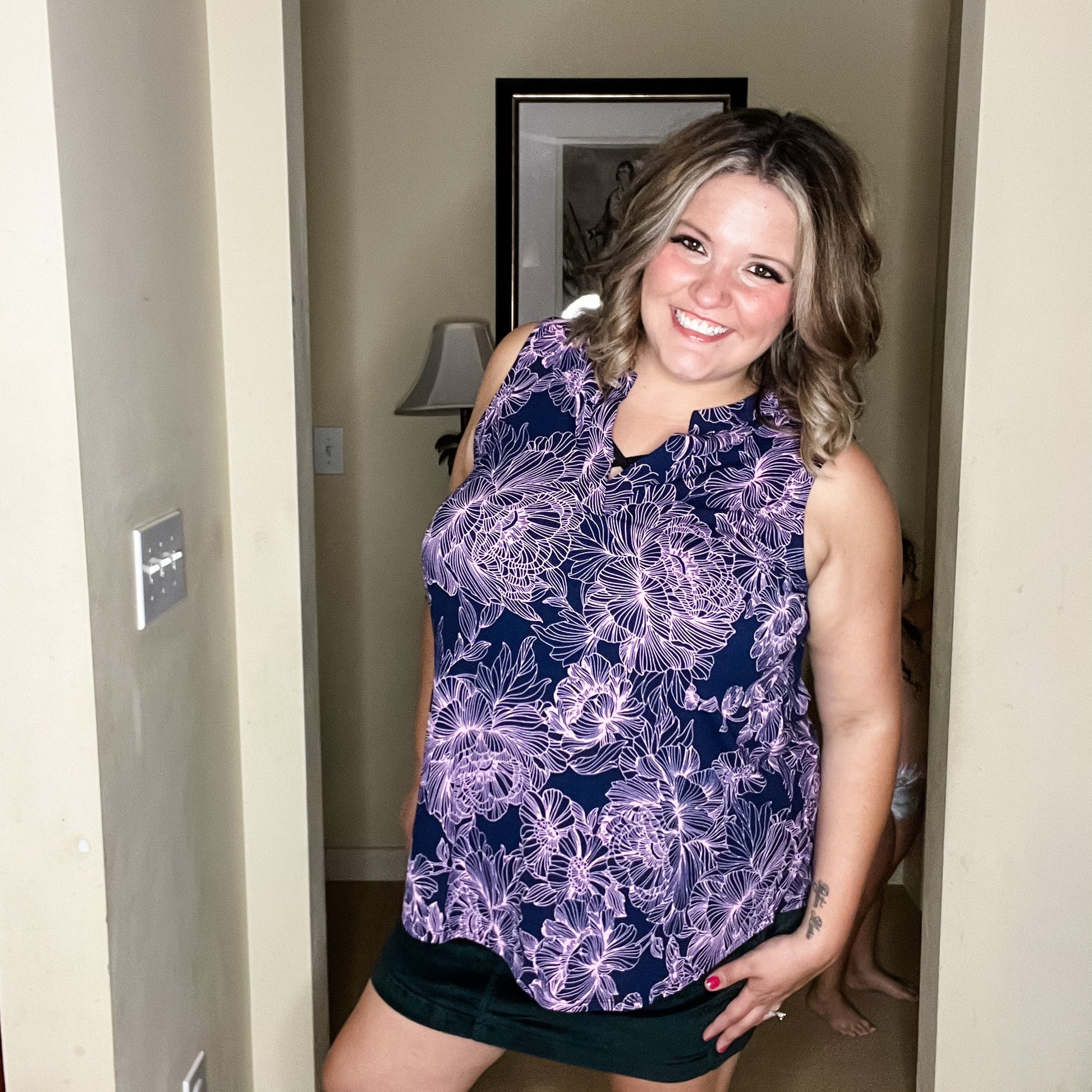 "Aquarius" Floral Sleeveless Split Neck