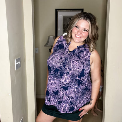 "Aquarius" Floral Sleeveless Split Neck