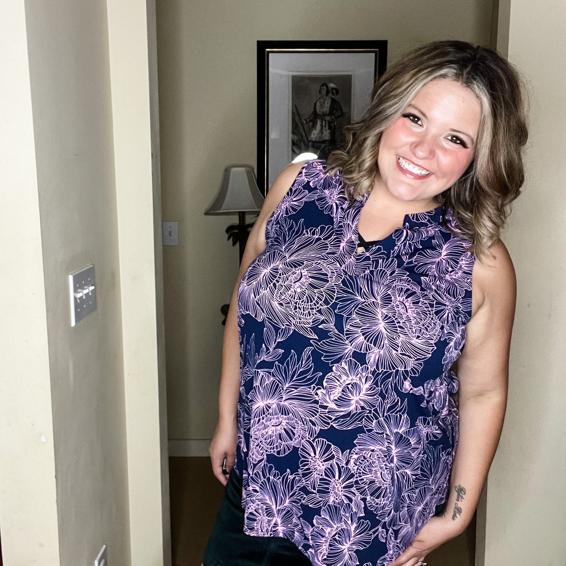 "Aquarius" Floral Sleeveless Split Neck