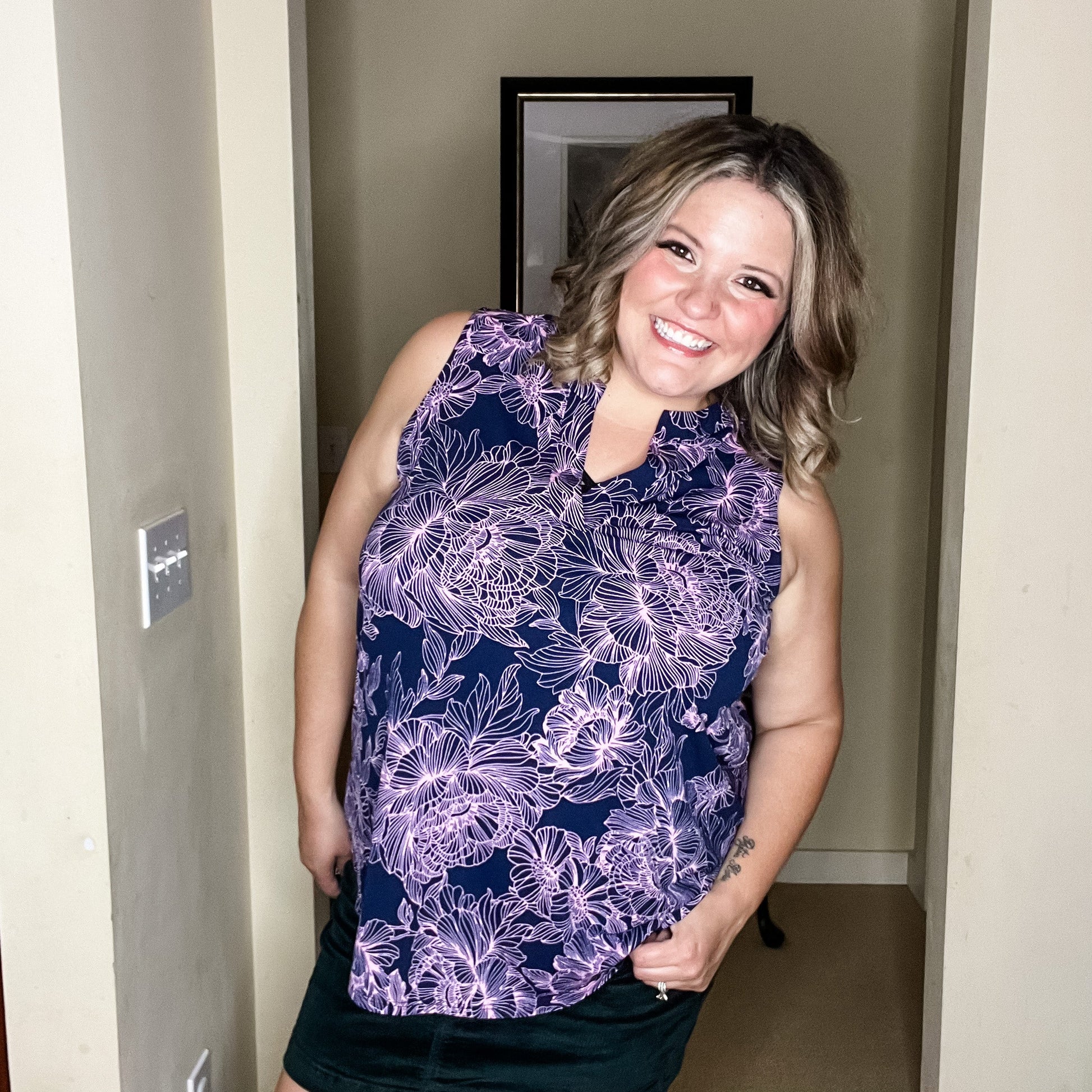 "Aquarius" Floral Sleeveless Split Neck