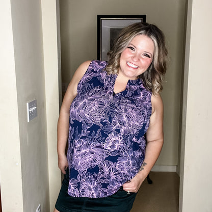 "Aquarius" Floral Sleeveless Split Neck