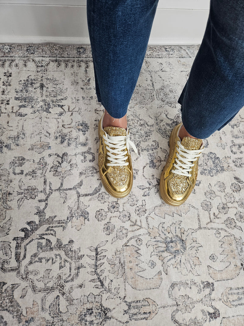"Aria" Lace Up Platform Tennis Shoe (Gold)-Lola Monroe Boutique