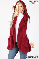 "Aspen" Hooded Faux Fur Vest (Cabernet)-Lola Monroe Boutique