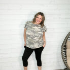 "Attention" Camo Ruffle Sleeve-Lola Monroe Boutique