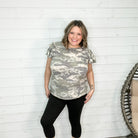 "Attention" Camo Ruffle Sleeve-Lola Monroe Boutique