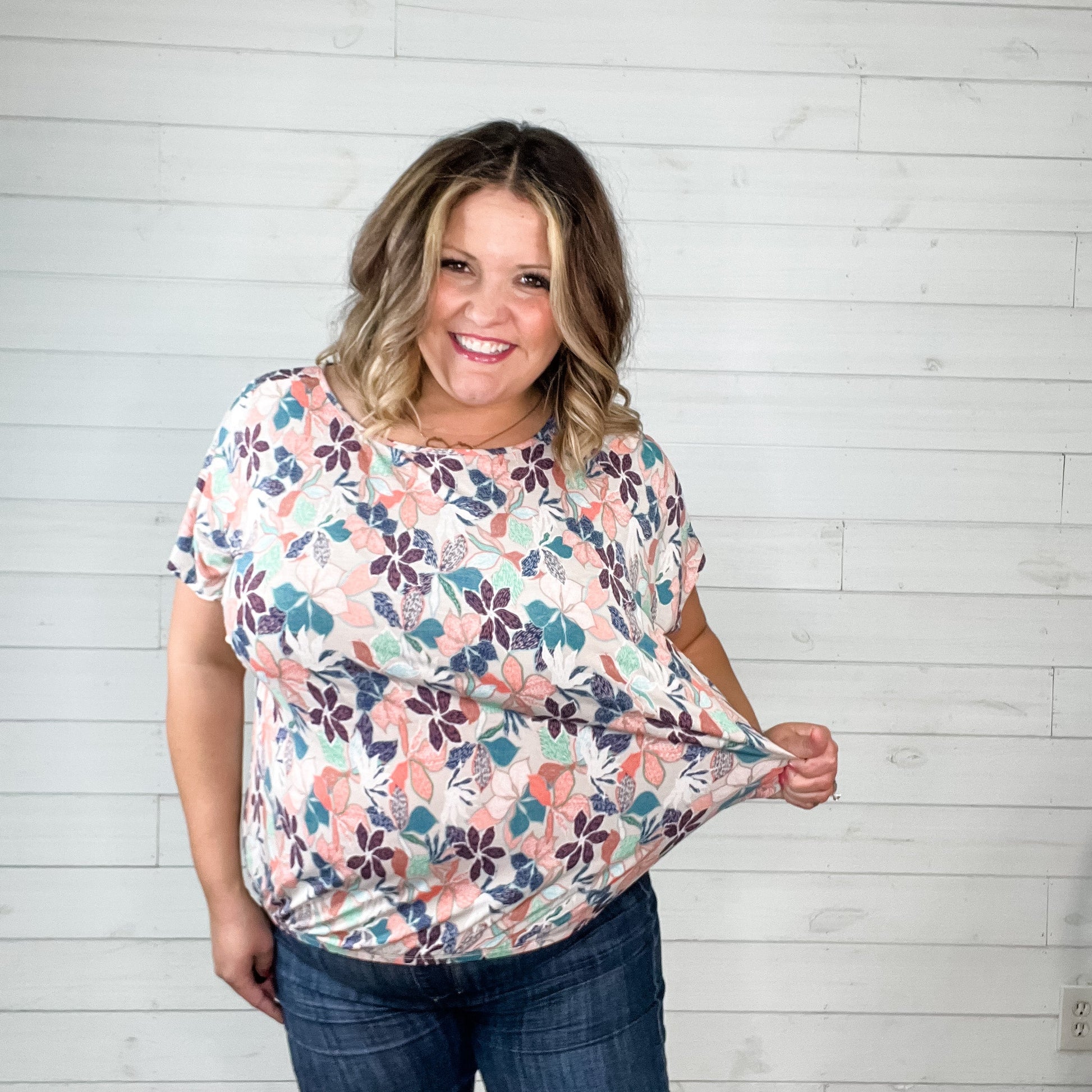 "Attention Seeker" Floral Dolman with Lace Back Detail
