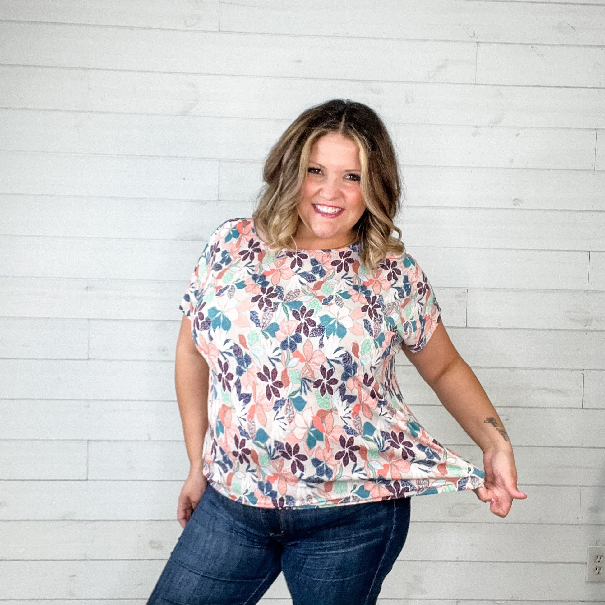 "Attention Seeker" Floral Dolman with Lace Back Detail