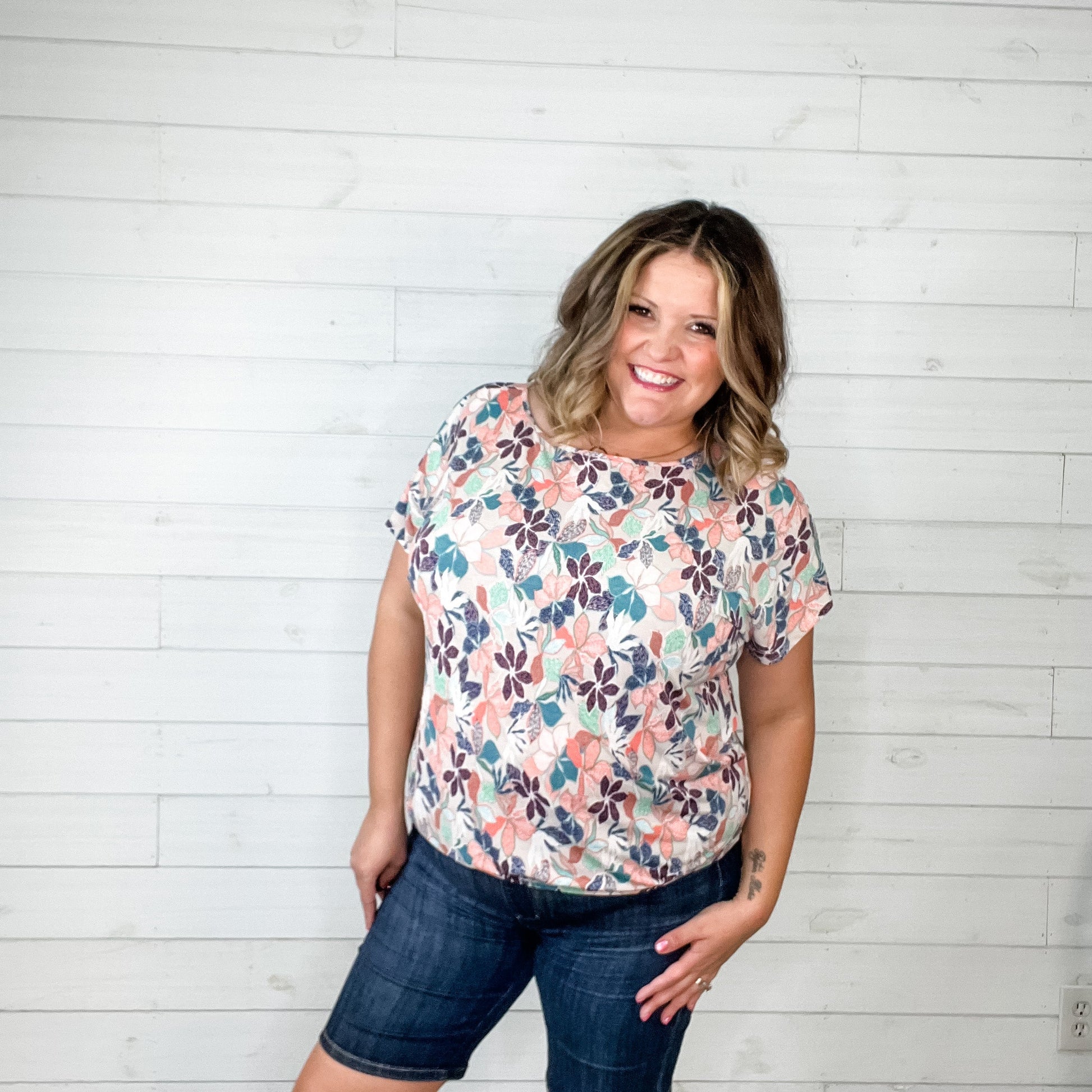 "Attention Seeker" Floral Dolman with Lace Back Detail