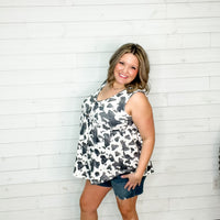 "Atwood" Animal Print Babydoll Tank with Faux Button Detail-Lola Monroe Boutique