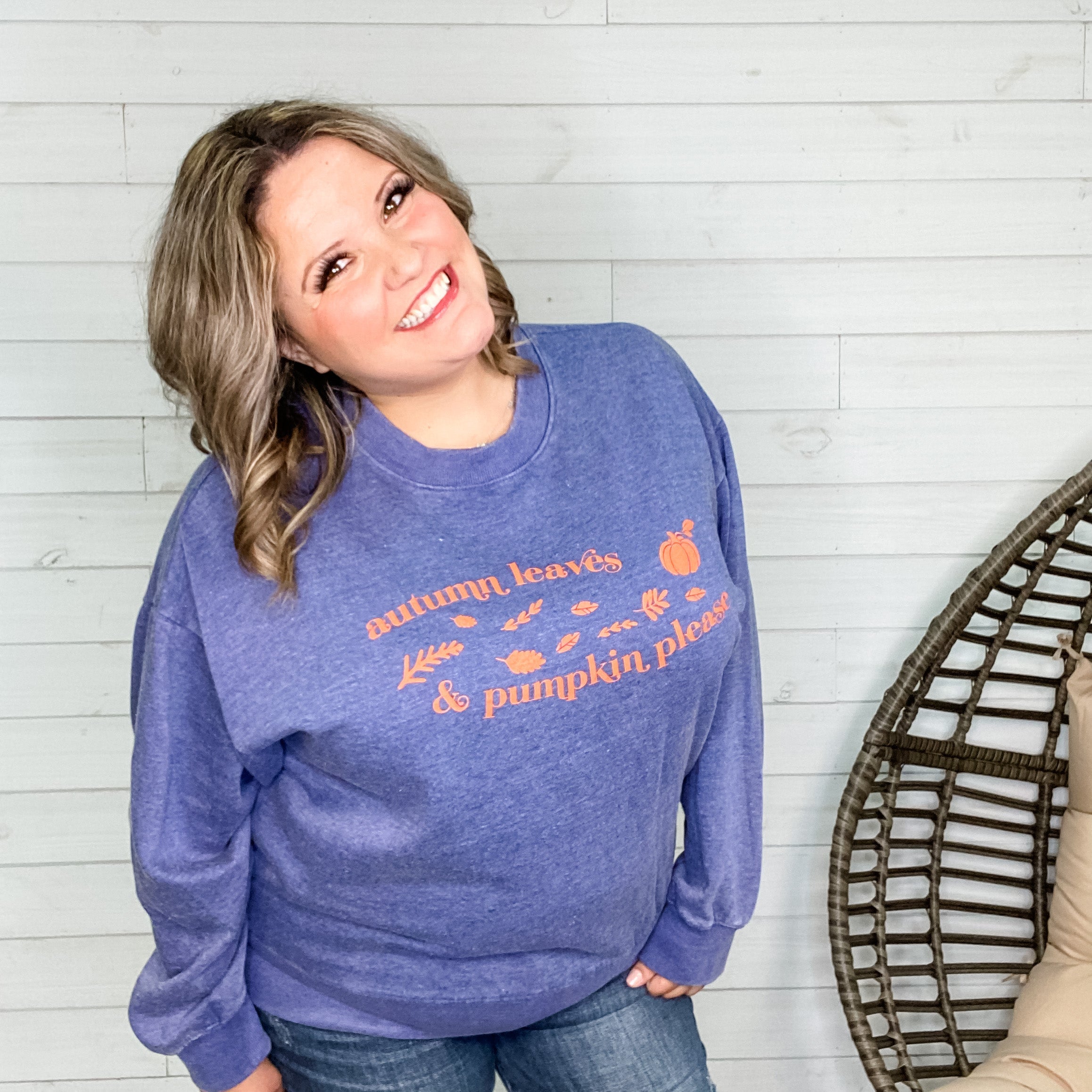 Autumn Leaves and Pumpkin Please Crewneck-Lola Monroe Boutique