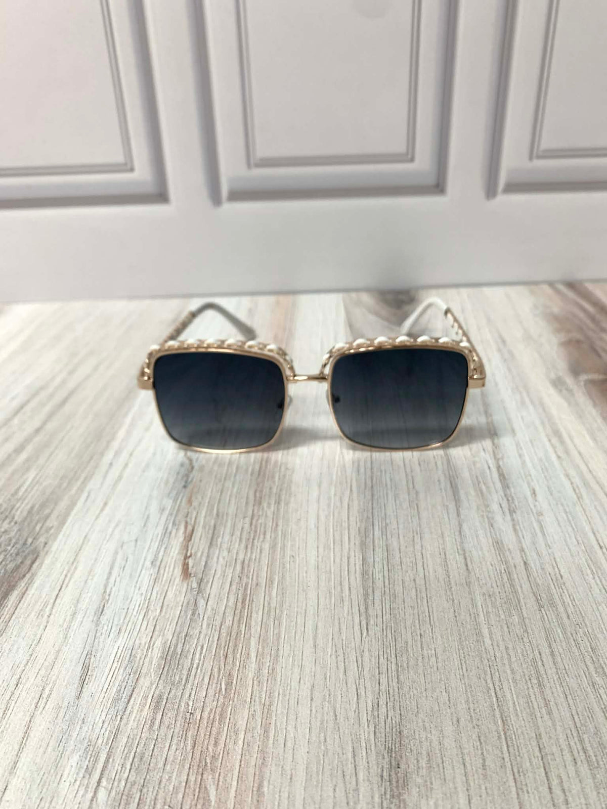 Square Frame Braided Design Sunglasses (Gold with White)