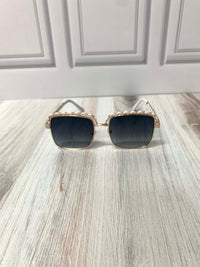 Square Frame Braided Design Sunglasses (Gold with White)