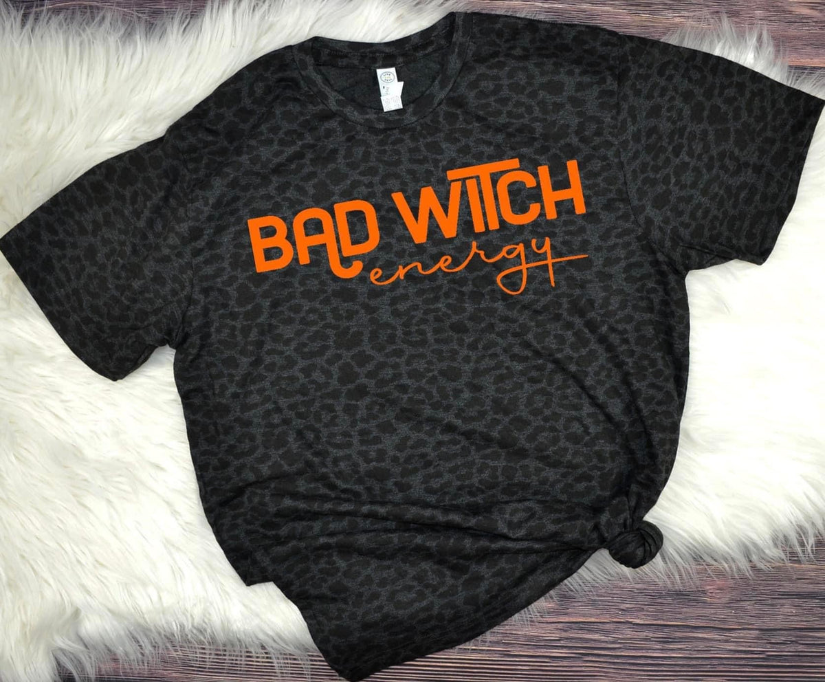 "Bad Witch Energy" Animal Print Graphic Tee-Lola Monroe Boutique
