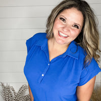 "Bailee" Collared Cap Sleeve Blouse with Front Buttons (Royal Blue)