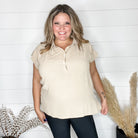 "Bailee" Collared Cap Sleeve Blouse with Front Buttons (Taupe)-Lola Monroe Boutique