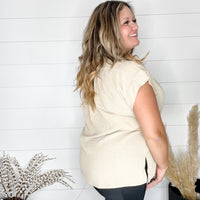 "Bailee" Collared Cap Sleeve Blouse with Front Buttons (Taupe)