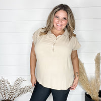 "Bailee" Collared Cap Sleeve Blouse with Front Buttons (Taupe)