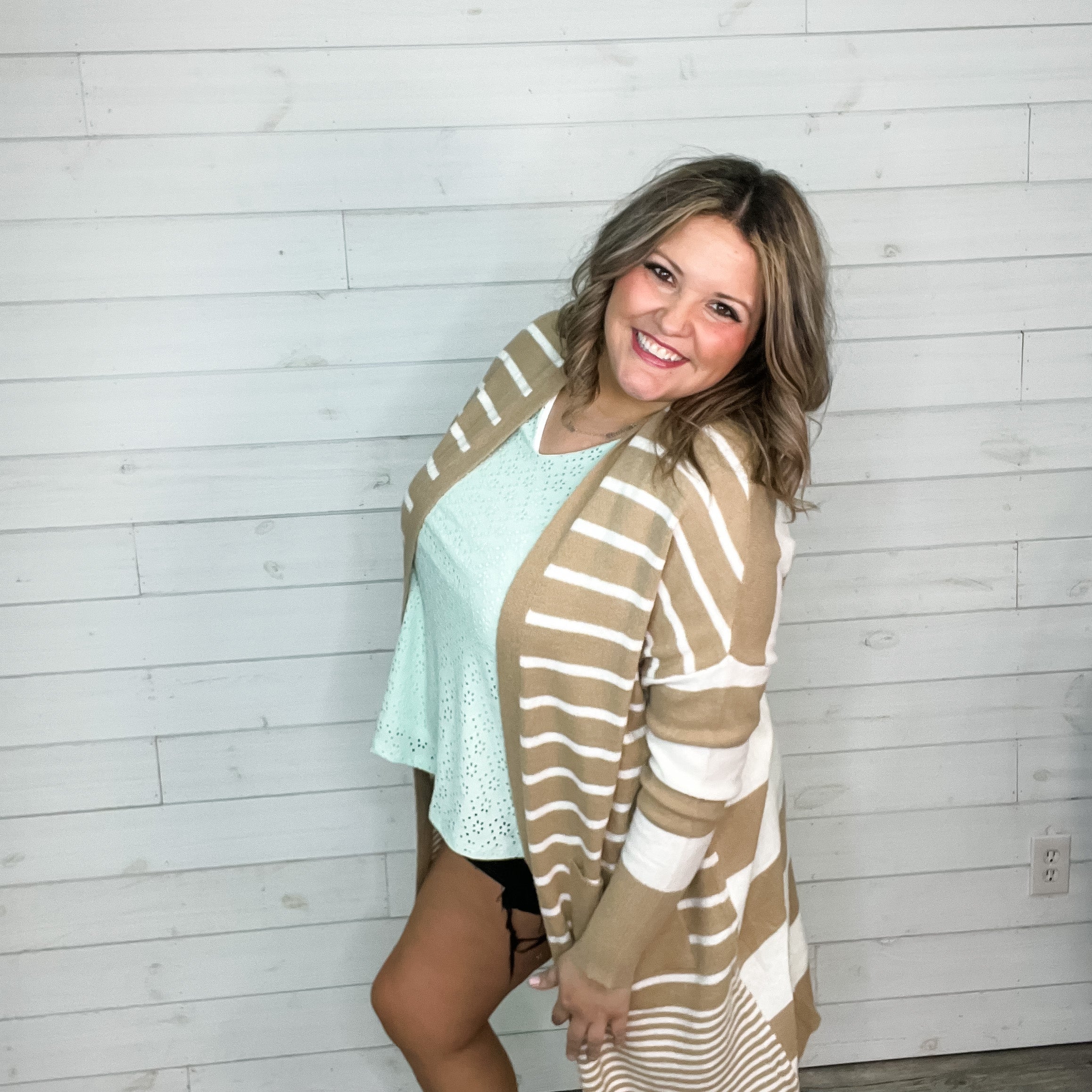 "Bambi" Long Sleeve Stripe Cardigan with Pockets-Lola Monroe Boutique