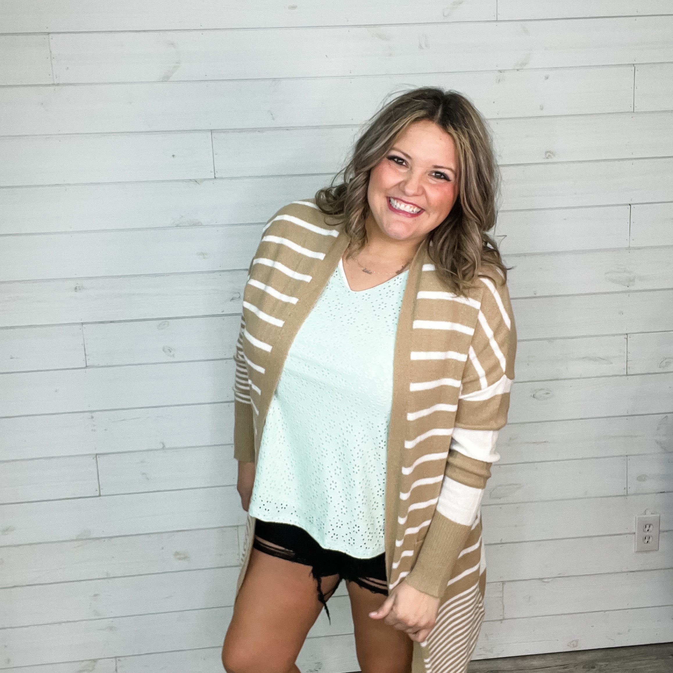 "Bambi" Long Sleeve Stripe Cardigan with Pockets-Lola Monroe Boutique