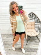 "Bambi" Long Sleeve Stripe Cardigan with Pockets-Lola Monroe Boutique