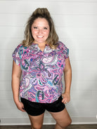 "Banquet" Paisley Split Neck Cuffed Short Sleeve-Lola Monroe Boutique