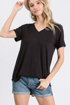 "Basic B" Short Sleeve V Neck-Lola Monroe Boutique