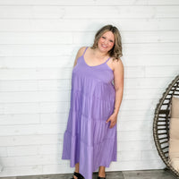 "Beach Vibe" Adjustable Strap Maxi Tiered Dress with Pockets (Lavender)-Lola Monroe Boutique