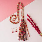 Beaded Tassel Necklace Red and Gold with Animal Print-Lola Monroe Boutique