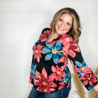 "Beaumont" Floral Lizzy 3/4 Sleeve Split Neck-Lola Monroe Boutique