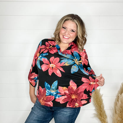 "Beaumont" Floral Lizzy 3/4 Sleeve Split Neck