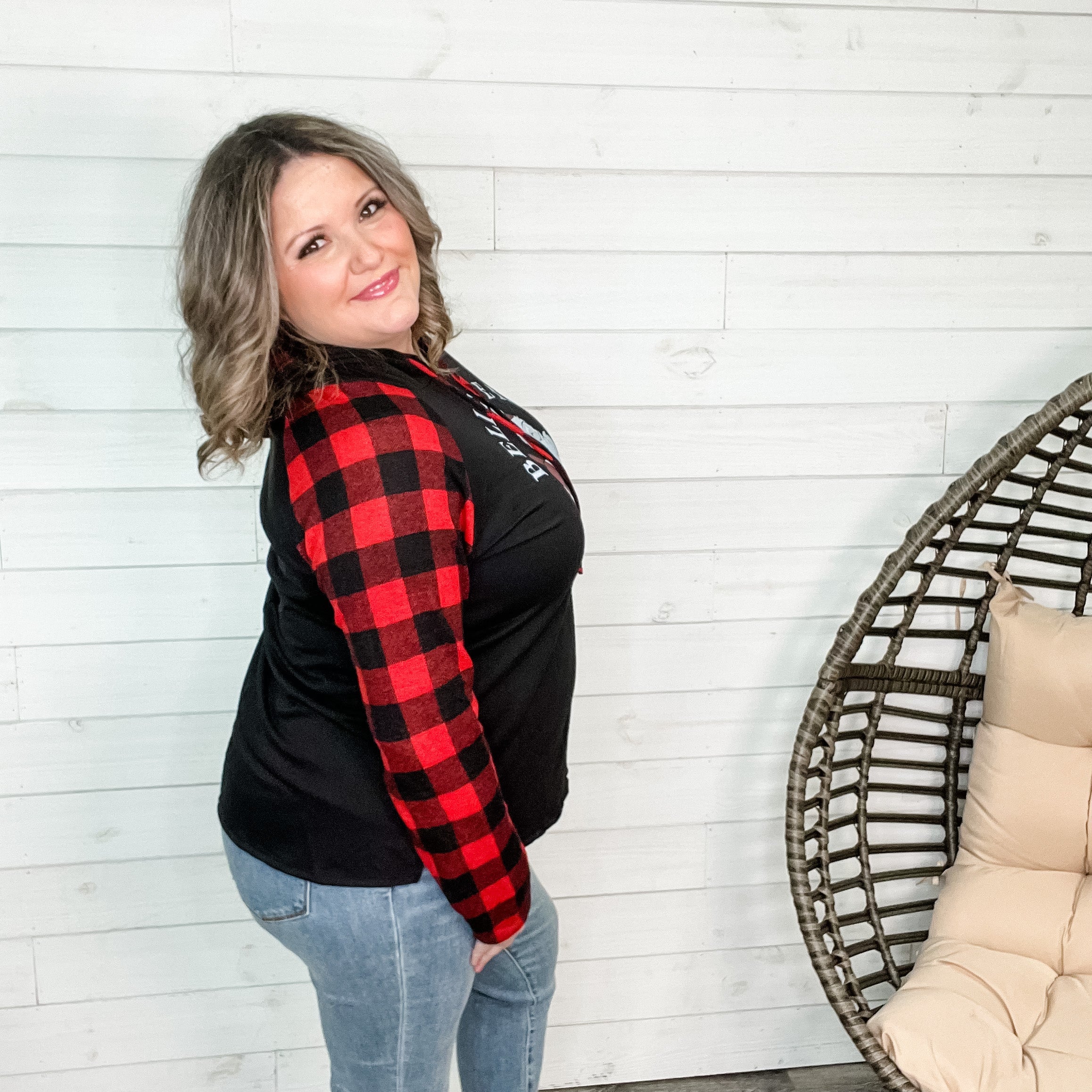 "Believe In Yourself" Buffalo Plaid Santa Hoodie-Lola Monroe Boutique