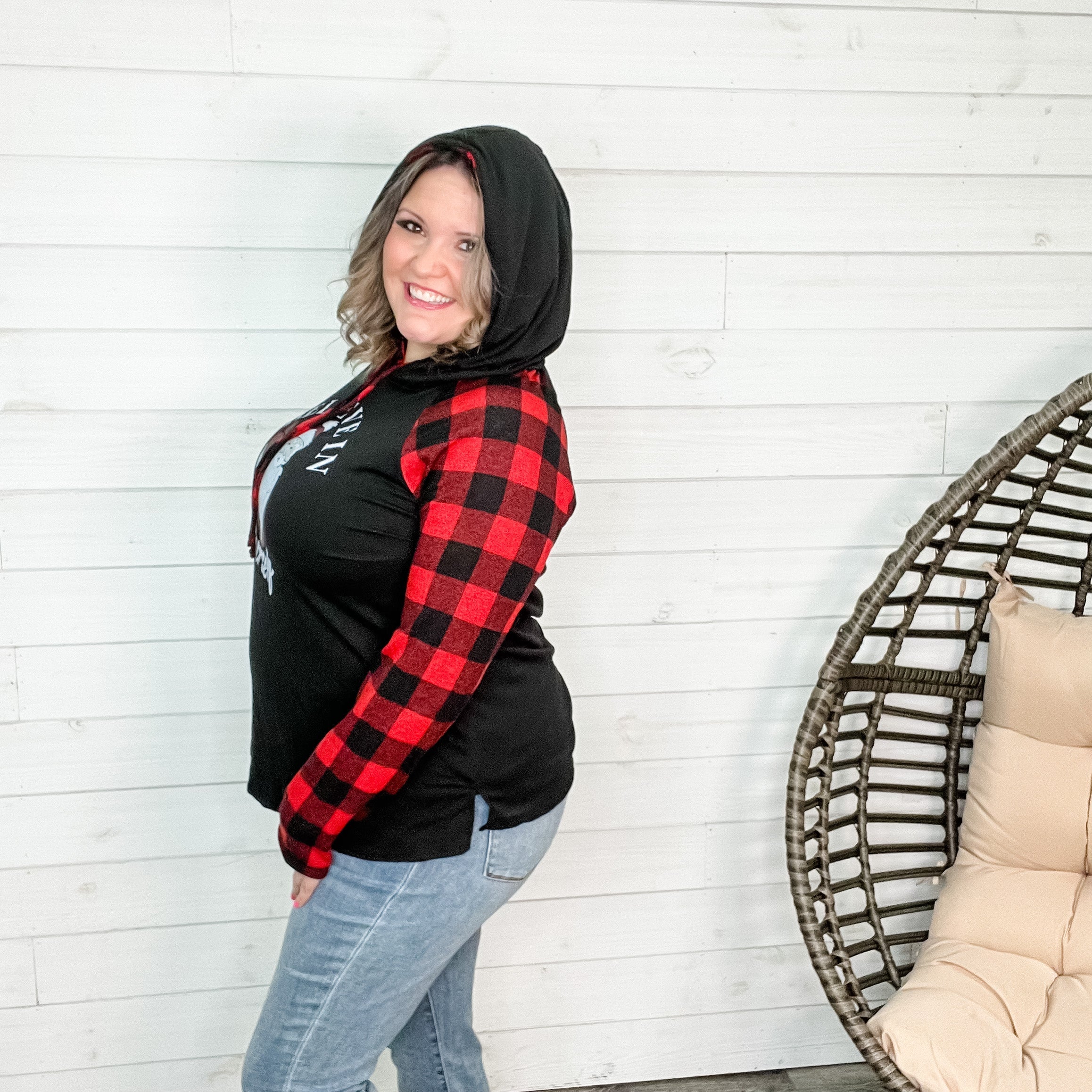 "Believe In Yourself" Buffalo Plaid Santa Hoodie-Lola Monroe Boutique