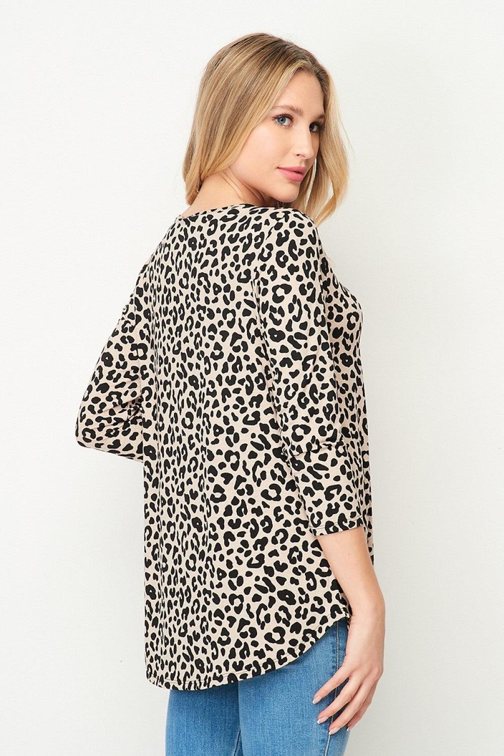 "Bethany" Animal Print 3/4 Sleeve-Lola Monroe Boutique