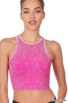 "BFF" Mineral Wash Ribbed Seamless Cropped Tank Top (Multiple Colors)-Lola Monroe Boutique