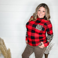 "Bianca" Long Sleeve Buffalo Plaid with Animal Accent Pocket and Sleeve