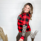 "Bianca" Long Sleeve Buffalo Plaid with Animal Accent Pocket and Sleeve-Lola Monroe Boutique