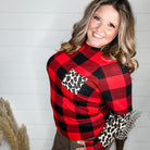 "Bianca" Long Sleeve Buffalo Plaid with Animal Accent Pocket and Sleeve-Lola Monroe Boutique