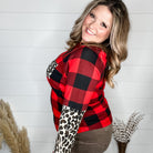 "Bianca" Long Sleeve Buffalo Plaid with Animal Accent Pocket and Sleeve-Lola Monroe Boutique