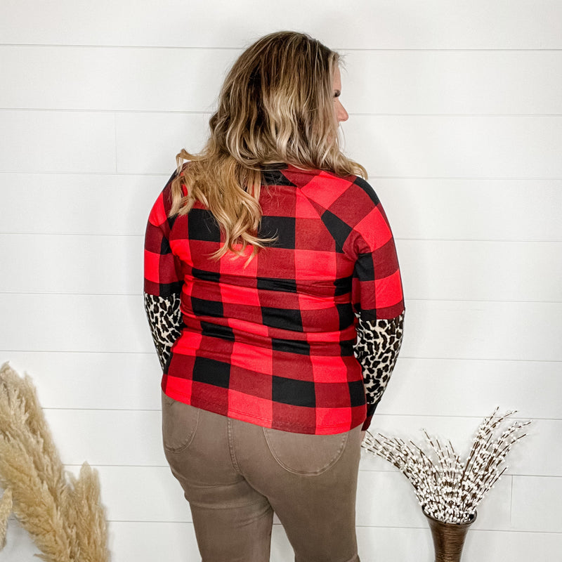 "Bianca" Long Sleeve Buffalo Plaid with Animal Accent Pocket and Sleeve