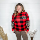 "Bianca" Long Sleeve Buffalo Plaid with Animal Accent Pocket and Sleeve-Lola Monroe Boutique