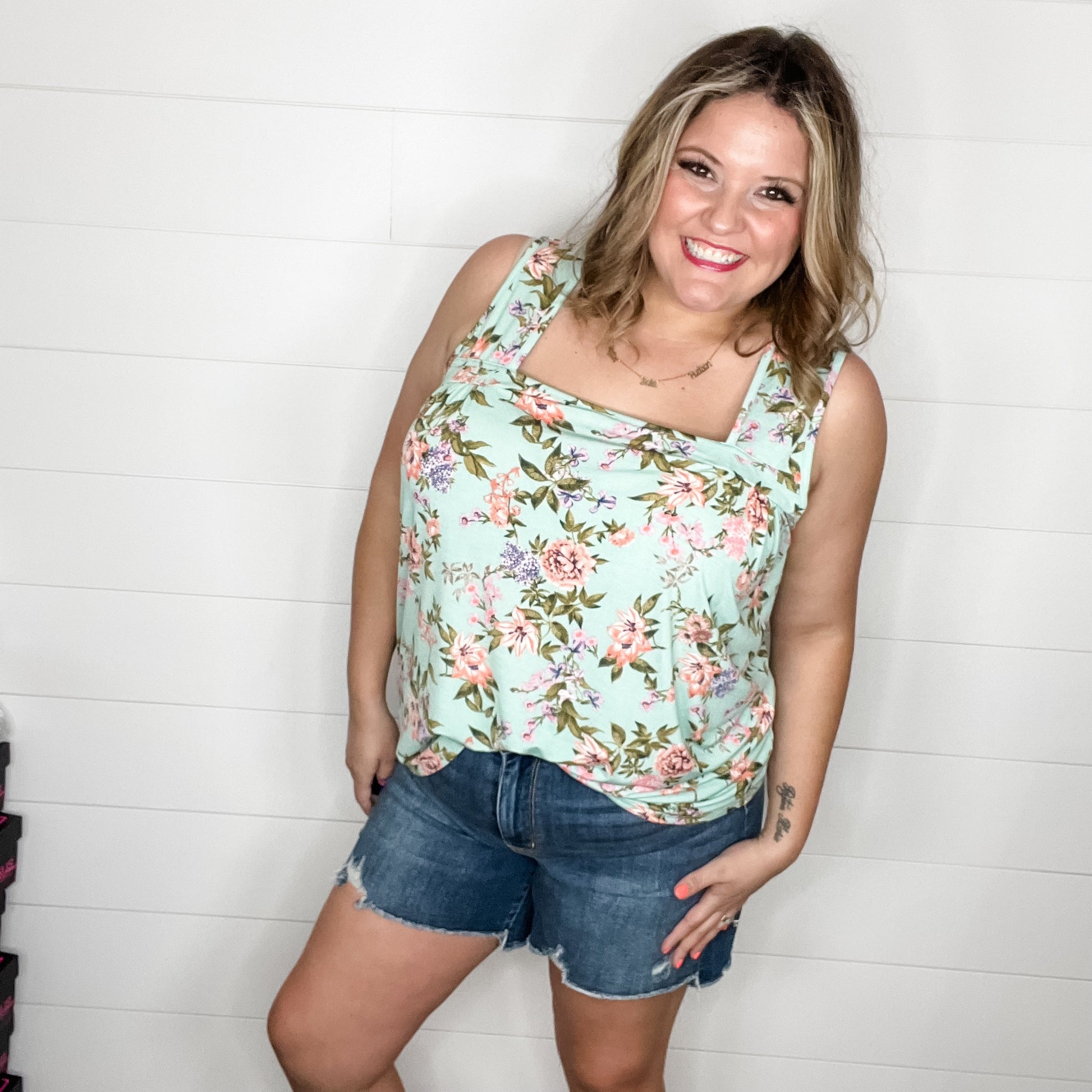 "Bittersweet" Floral Square Neck Tank Top