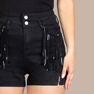 "Blaine" Double Button Shiny Pocket Fringe Shorts-Lola Monroe Boutique