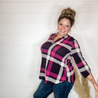 "Blayne" Plaid Lizzy 3/4 Sleeve Split Neck-Lola Monroe Boutique