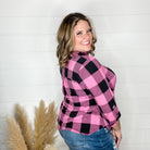 "Blindsided" Plaid Lizzy 3/4 Sleeve Split Neck (Black and Magenta)-Lola Monroe Boutique