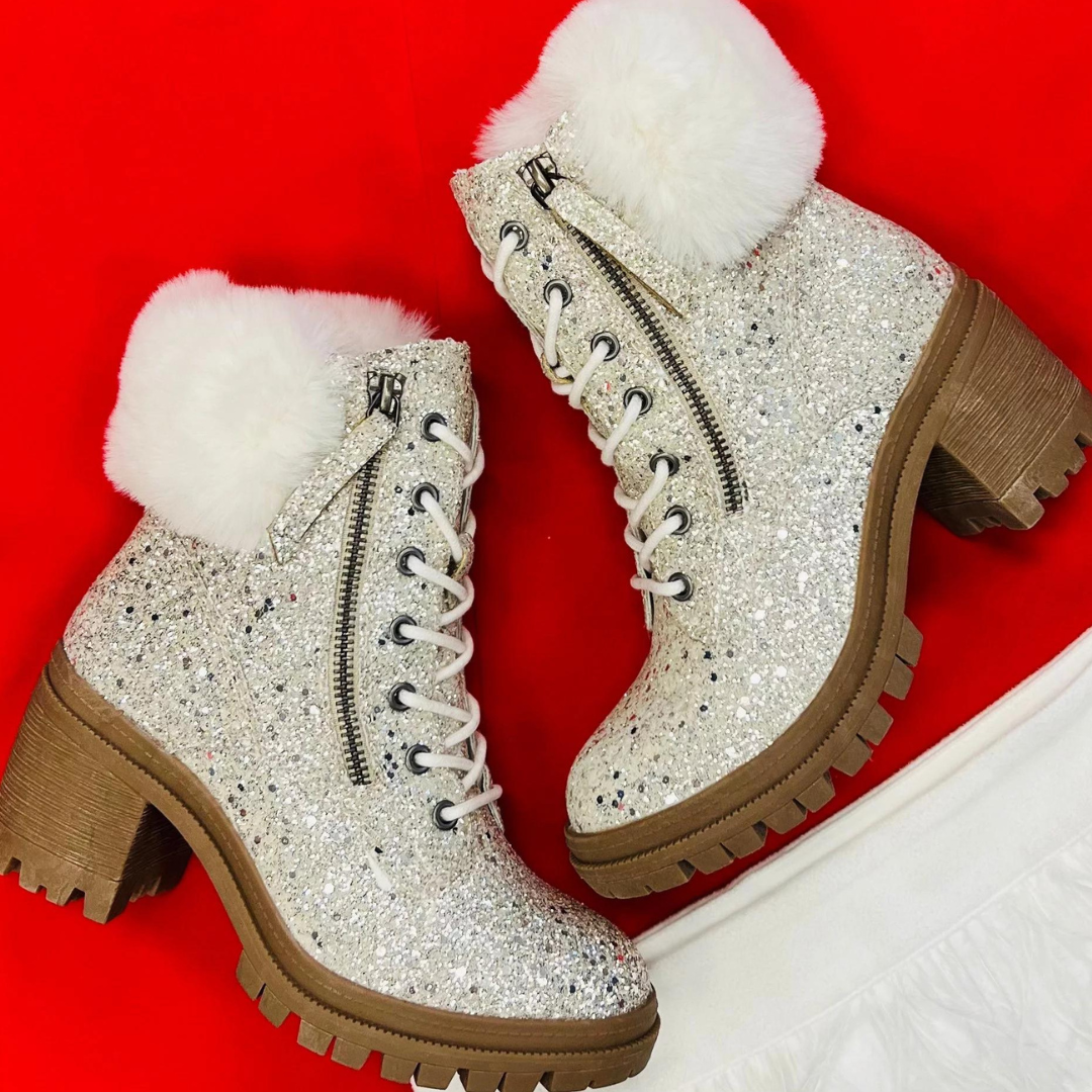 "Blink" By Very G Sparkle and Fur Lace Up Boots-Lola Monroe Boutique