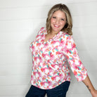 "Blink Of An Eye" Floral Lizzy 3/4 Sleeve Split Neck (Pink)-Lola Monroe Boutique