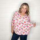 "Blink Of An Eye" Floral Lizzy 3/4 Sleeve Split Neck (Pink)-Lola Monroe Boutique